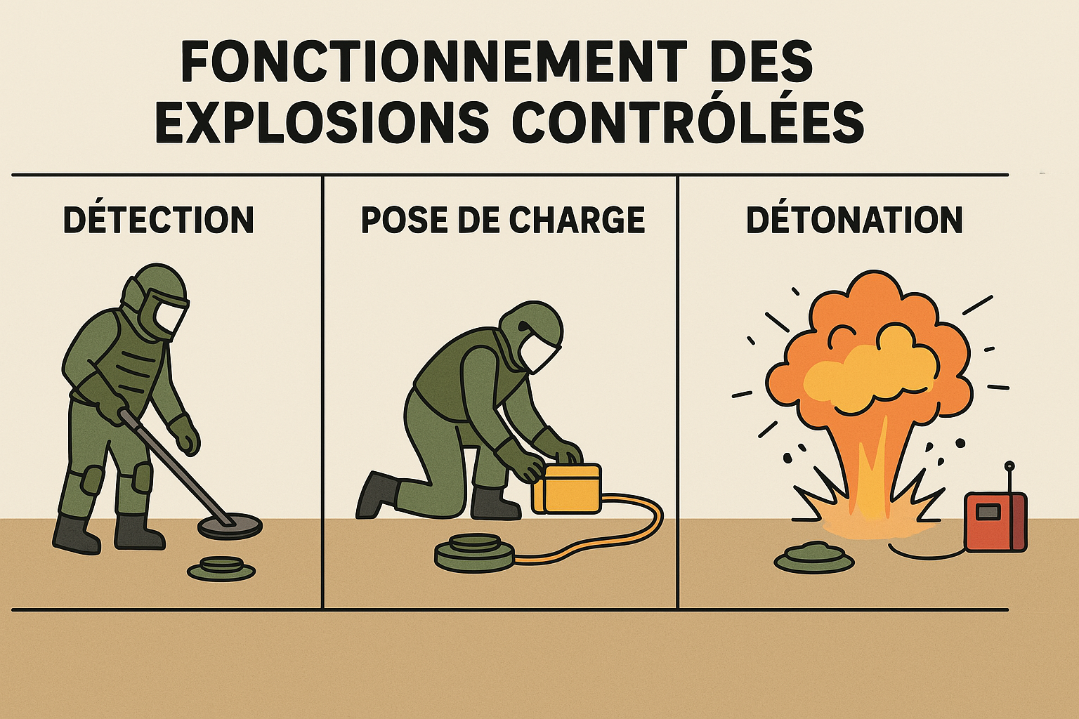 Schéma d'une explosion contrôlée